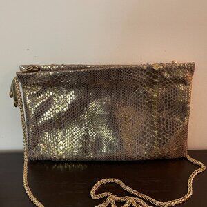 Ghibli Italy Genuine Python Snakeskin Gold Leather Clutch/Shoulder Bag Chain